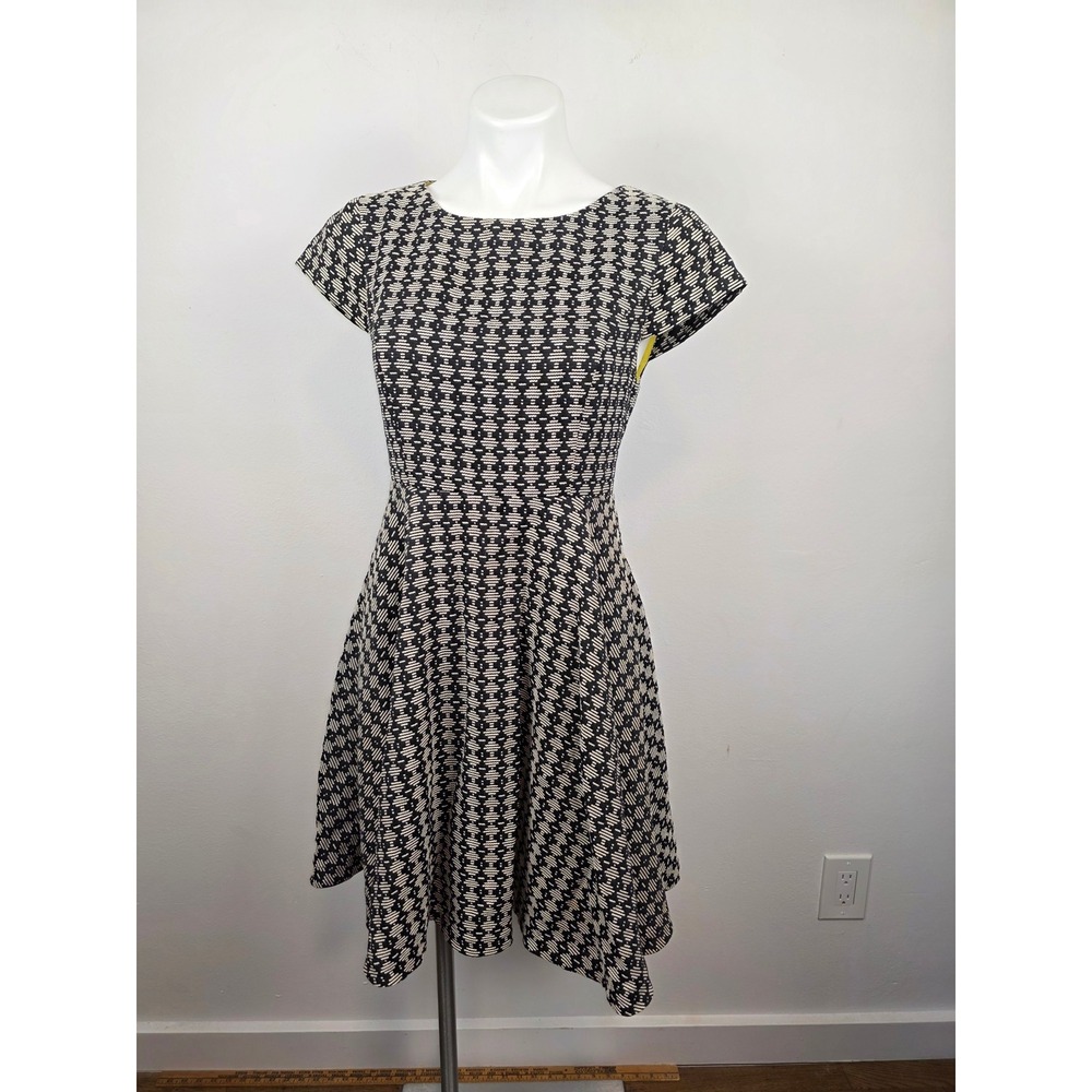 Maeve Anthropologie Black White Geometric Jacquard Fit & Flare Dress Size 4
